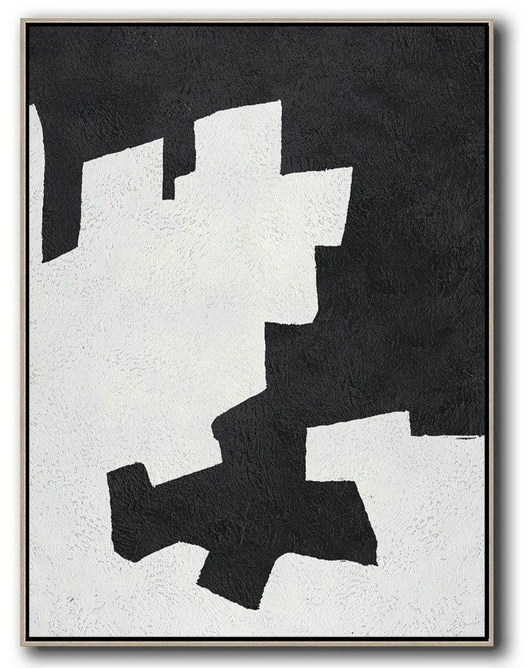 Original Abstract Painting Extra Large Canvas Art,Black And White Minimal Painting On Canvas - Decorating A Big Living Room